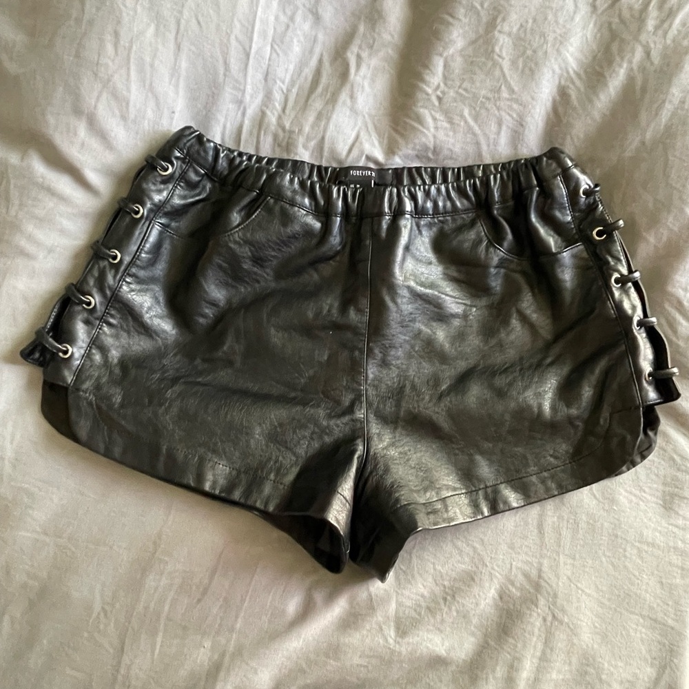Pleather Black Shorts with Lace Up Sides by Forever 21